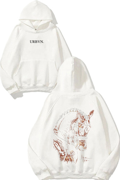 urbvn سترة رياضية بيضاء بتصميم رقم مطبوع قصة فضفاضة بغطاء رأس