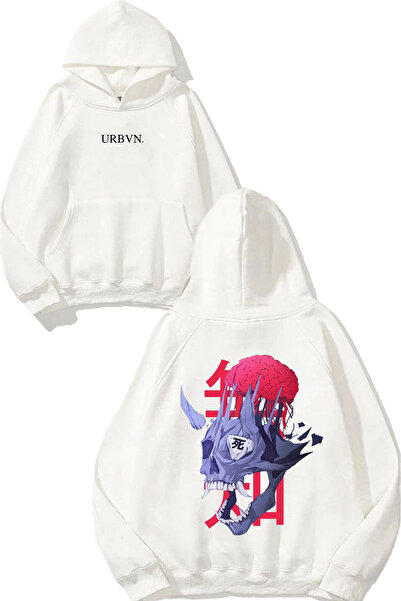 urbvn سويت شيرت بتصميم Brain Monster مطبوع قصة فضفاضة أبيض بغطاء رأس