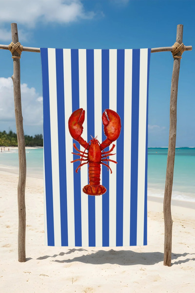 BETHA Striped Lobster Patterned Cotton Beach Towel – Patterned Design – 75X150 cm