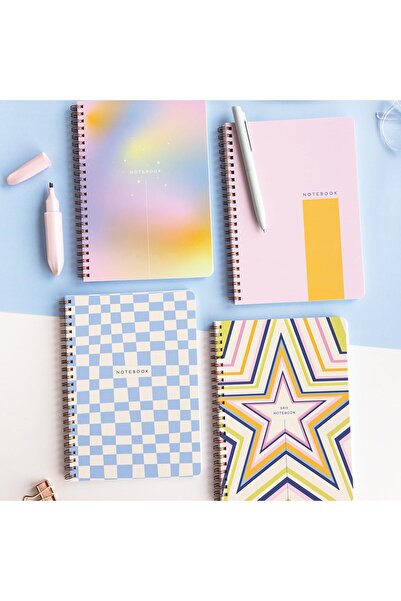 Hype Store A5 Spiral Cardboard Cover Checked School Notebook 80 Sheets Set of...