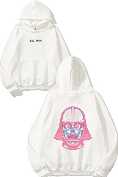 urbvn Darth Vader Pink Design Printed Oversized White Hooded Sweatshirt