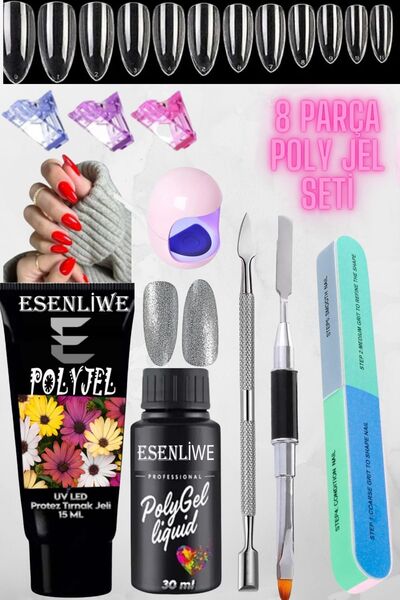 ESENLİWE 8 Parça Polygel Protez Tırnak Jeli Kalıcı Oje Akrilik Akril Jel Uygulama Seti Evde Kolay Yapım