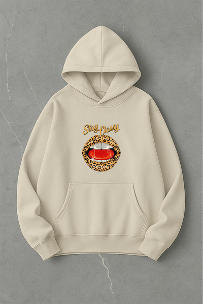 LORVEX Φούτερ με κουκούλα Stay Classy με μπροστινή στάμπα, υπερμεγέθης, unisex