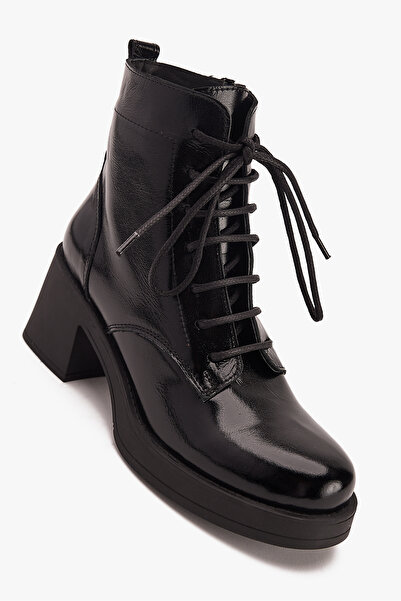 West To West Kadın Topuklu Bağcıklı Bot – Hakiki Deri Şık Günlük Bot