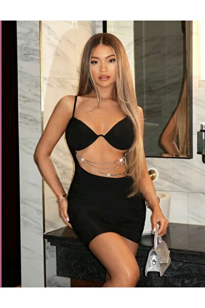 MYDORA LİNGERİE Trend Mini Elbise - Dekolteli ve Zincir Detaylı