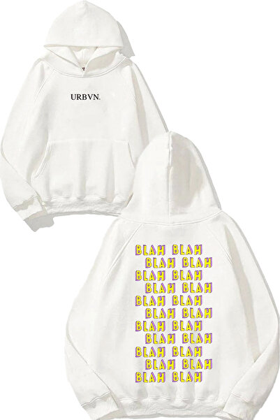 urbvn بلاه ديزاين مطبوع قصة فضفاضة سويت شيرت أبيض بغطاء رأس