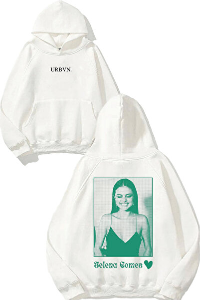 urbvn سويت شيرت سيلينا جوميز ديزاين مطبوع قصة فضفاضة أبيض بغطاء رأس