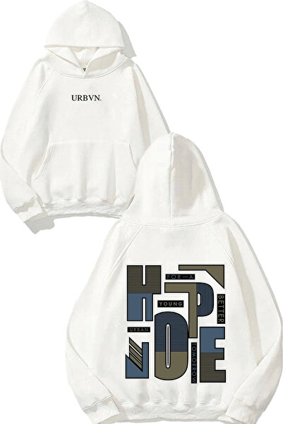 urbvn تصميم يونغ هوب مطبوع قصة فضفاضة سويت شيرت أبيض بغطاء رأس