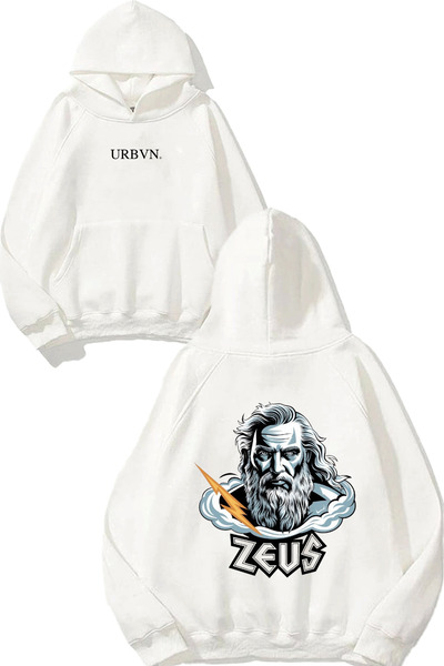urbvn سويت شيرت زيوس ستورم ديزاين مطبوع قصة فضفاضة أبيض بغطاء رأس