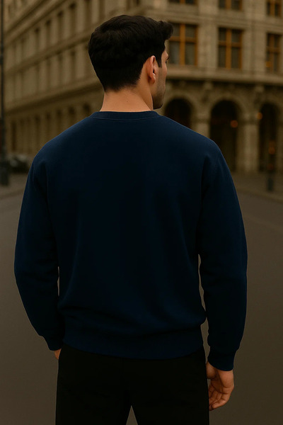 COMBİNE MİCHAİL Men's Oversized Winter Navy Blue Long Sweater