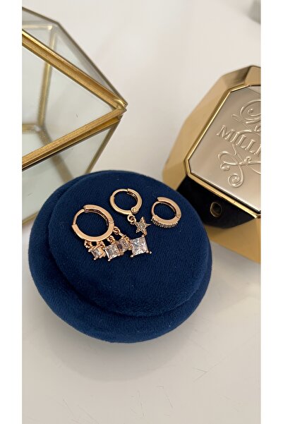 SU PERİSİ TAKI BİJUTERİ Gold Shakira and Star Detail 3-Piece Set of Earrings