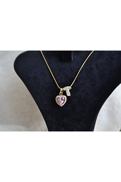 Stainlless Steel Letter Steel Zircon Stone Heart Necklace