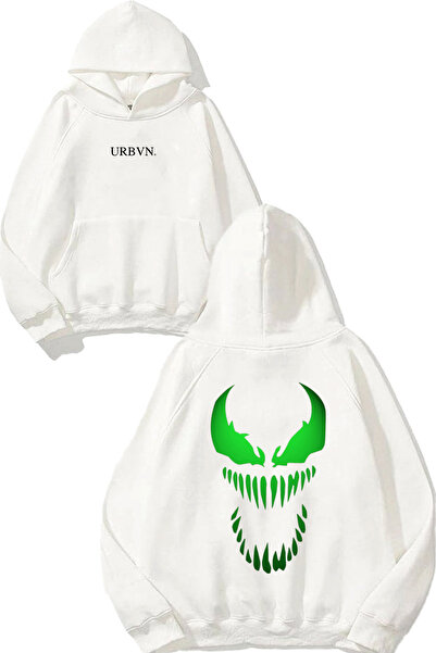 urbvn تصميم الوحش الأخضر مطبوع قصة فضفاضة سويت شيرت أبيض بغطاء رأس