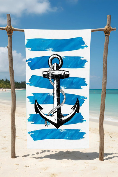 BETHA Big Anchor Patterned Cotton Beach Towel – Patterned Design – 75X150 cm