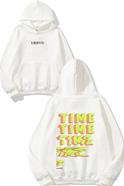 urbvn تي شيرت تايم لايم ديزاين مطبوع قصة فضفاضة أبيض بغطاء رأس