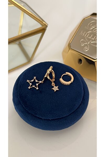 SU PERİSİ TAKI BİJUTERİ Gold Star Set of 3 Earrings