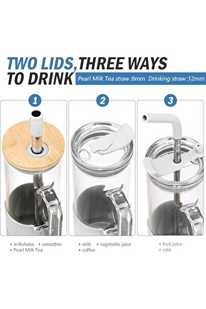 Pardofelis Cană de sticlă BLUEGO 600 ml cu 2 capace și mâner, albă