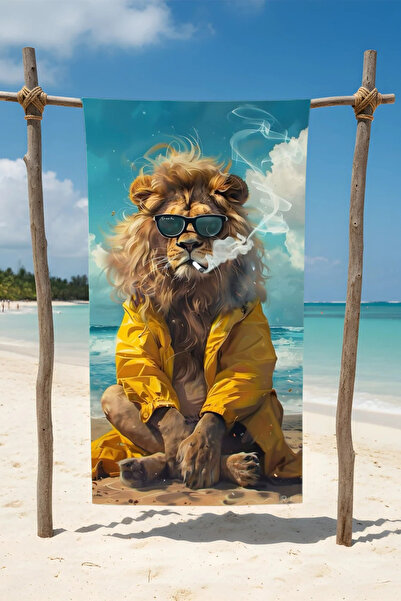 BETHA Lion Patterned Cotton Beach Towel – Patterned Design – 75X150 cm