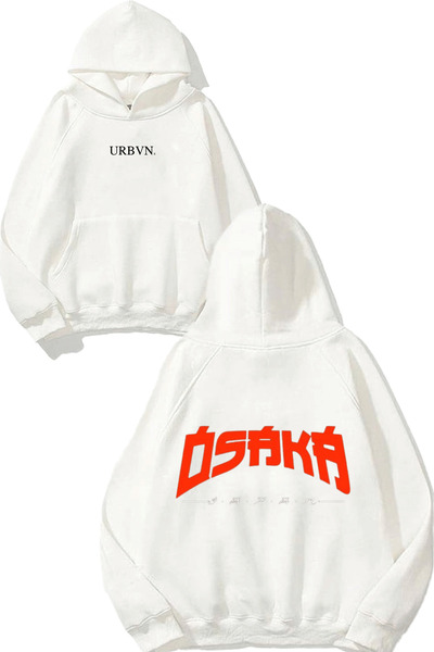 urbvn أوساكا اليابان تصميم مطبوع قصة فضفاضة سويت شيرت أبيض بغطاء رأس