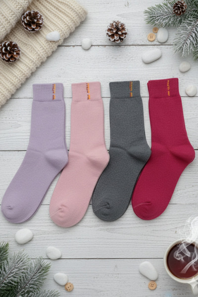 stellare 4 أزواج من الجوارب الشتوية - مجموعة جوارب حرارية ملونة وسميكة ومريحة