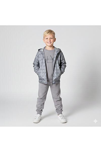 GİRL EMELY Boys' Printed 100% Cotton Combed 2-Ply and Raincoat Waterproof 3-Piece Set