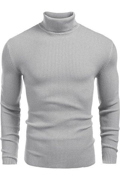 HANCLO Gray Color Men's High Neck Knitwear Sweater Slim Fit Flexible Fabric