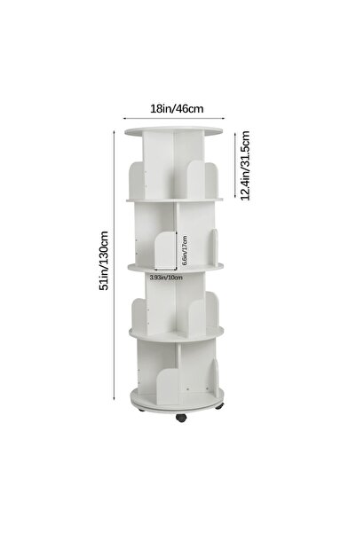 uyoyous Rotating Wooden Shelf, 4 Levels, 360° Swivel, 46 x 46 x 130 cm, White