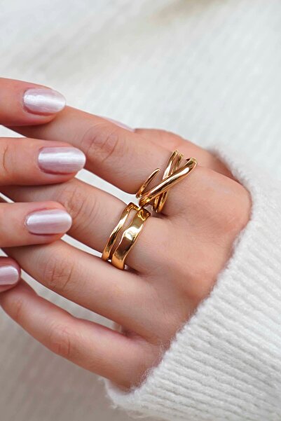 TREND COLLECTİON Altın Kaplama Vip Zarif Kadın Yüzük Seti – 2'li