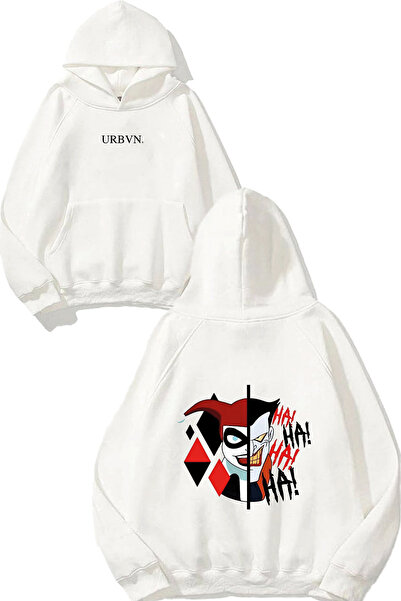 urbvn سويت شيرت هارلي جوكر ثنائي التصميم B مطبوع O قصة فضفاضة أبيض K بغطاء رأس