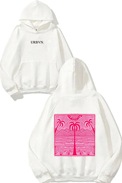 urbvn سترة إلمنتز ديزاين مطبوع قصة فضفاضة بيضاء بغطاء رأس