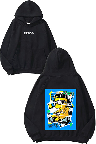 urbvn Brooklyn Bart Design Printed Oversized Black Hooded Sweatshirt