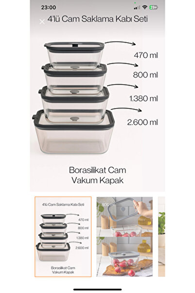 Ulus Home Fineys Silicone Vacuum Lid 4-Piece Glass Storage Container