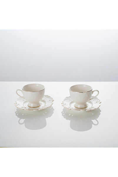 Malooki Set of 2 Luxury Embossed Coffee or Tea Cups, 200 ml, White-Gold
