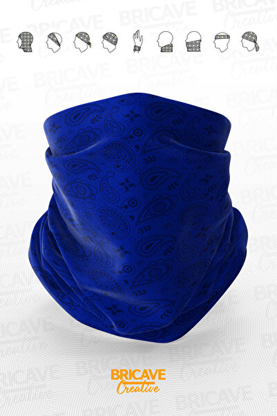 Bricave Saks Mavisi Paisley Desenli Motosiklet Bandana Boyunluk Maske