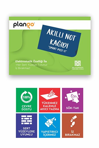 Plango YEŞİL - Elektrostatik Akıllı Not Kağıdı Yapışkansız Post-it 7x10cm - 5...
