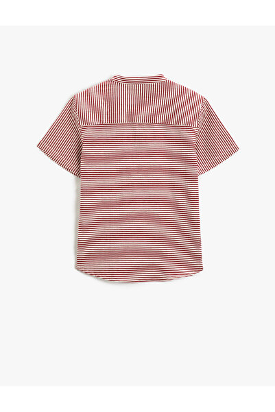 Koton Mandarin galléros póló rövid ujjú, gombos, egyzsebű, csíkos pamut