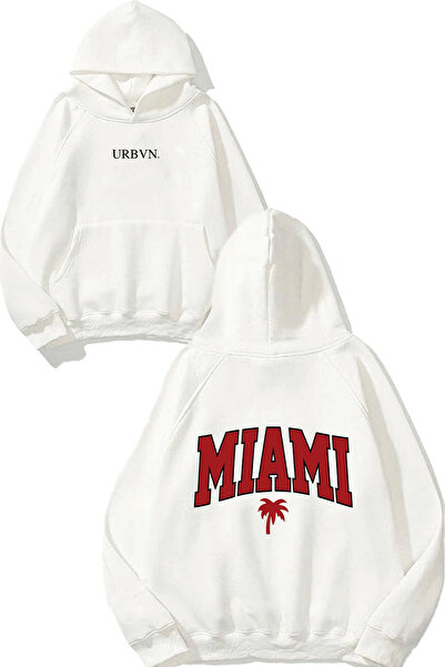 urbvn سويت شيرت ميامي بالم ديزاين مطبوع قصة فضفاضة أبيض بغطاء رأس