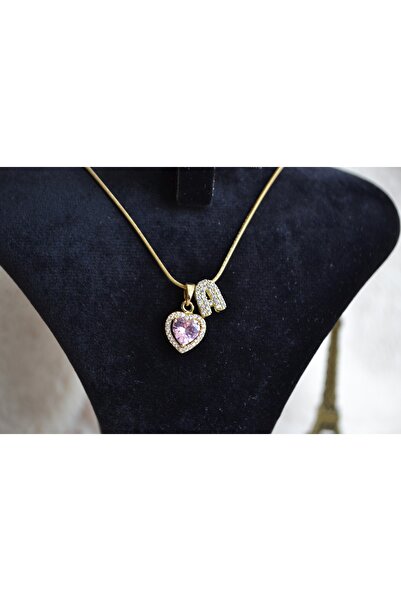 Stainlless Steel Letter Steel Zircon Stone Heart Necklace