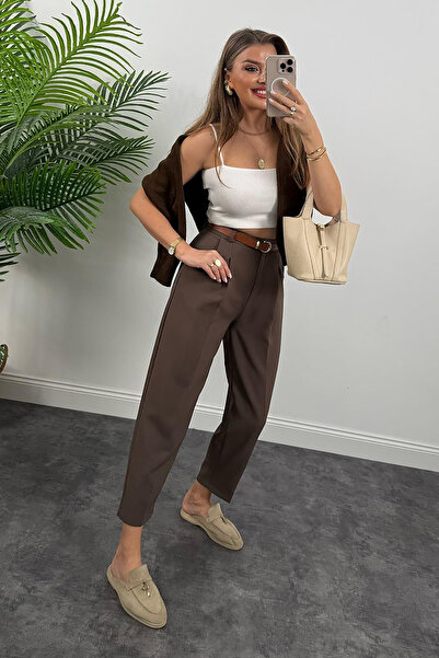 Pissos High-Waisted Classic Fit Fabric Pants – Minimal Chic Everyday Style