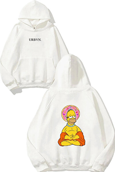 urbvn تصميم ميديتاشن سيمبسون مطبوع قصة فضفاضة سويت شيرت أبيض بغطاء رأس
