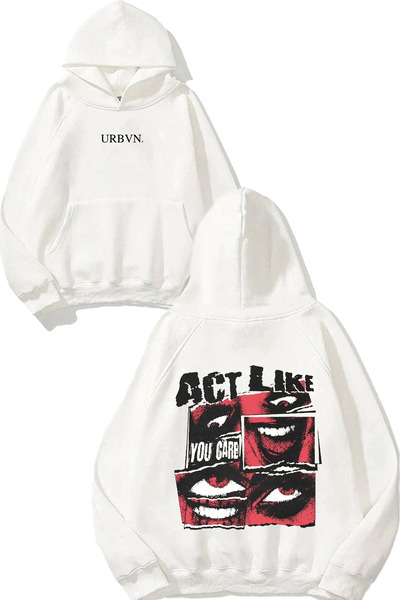 urbvn سترة Act Like Design مطبوع قصة فضفاضة باللون الأبيض بغطاء رأس