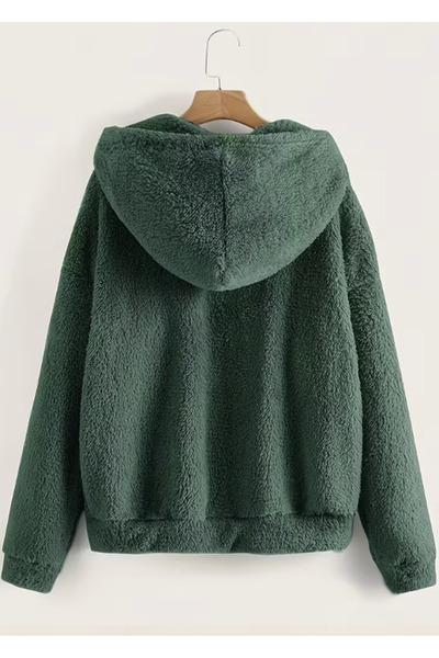 LG LAGULER Vestiti Comfortable Stylish Fluffy Green Plush Hoodie for the Late Spring and Winter Months