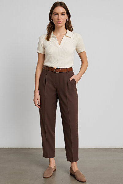 Pissos High-Waisted Classic Fit Fabric Pants – Minimal Chic Everyday Style
