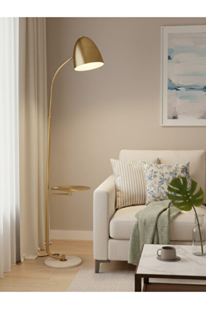 BEC49 Modern floor lamp with side table - practical design and warm lighting