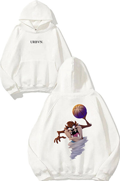 urbvn تي شيرت تازمانيا بتصميم كرة السلة مطبوع قصة فضفاضة أبيض بغطاء رأس