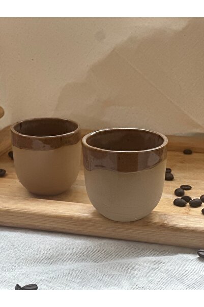 Vaveyla Sanat El Yapımı Stoneware Türk Kahvesi Fincanı 2’li | Mat Bej Tabanlı...