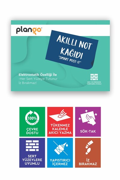 Plango TURKUAZ - Elektrostatik Akıllı Not Kağıdı Yapışkansız Post-it 7x10cm -...