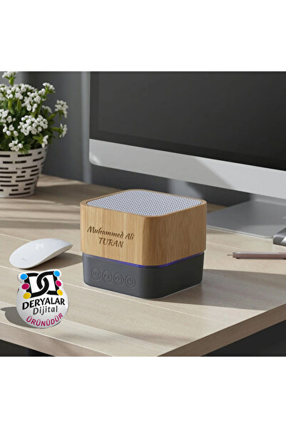 DeryalarDijital SP-4109 Bluetooth Hoparlör Bambu Kişiye Özel İsim ve Logo Bas...