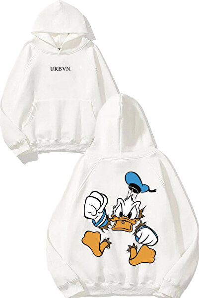 urbvn تصميم دونالد الغاضب مطبوع قصة فضفاضة سويت شيرت أبيض بغطاء رأس