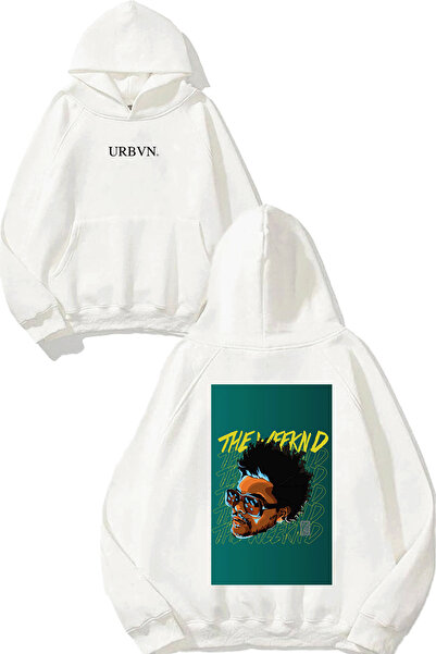 urbvn The Weeknd Green Design Printed Oversized White Hooded Sweatshirt